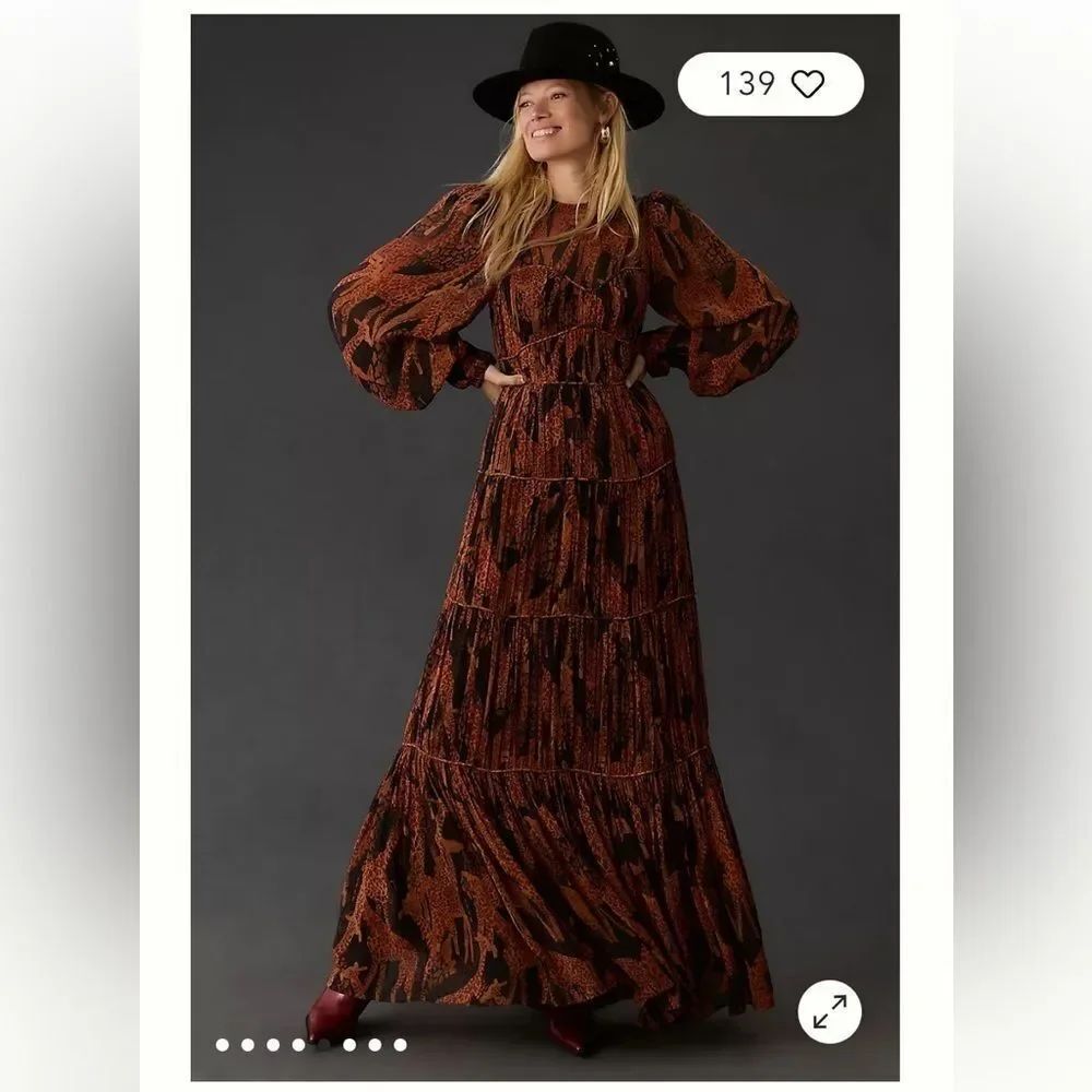 Farm Rio Sheer Printed Tiered Maxi Dress by Anthropologie XS